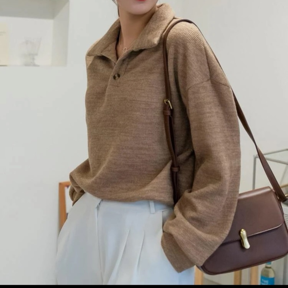 Polo neck drop shoulder sweater